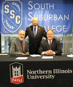 NIU President Dr. Doug Baker, NIU Trustee Robert Marshall and SSC President Don Manning