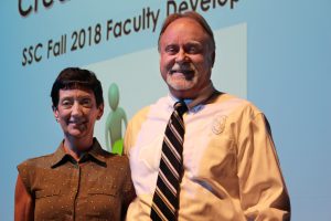 SSC’s Marybeth Beno was presented with the Outstanding Faculty Member of the Year award by College President Donald Manning..