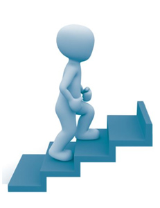 Graphic of a figure climbing up stairs