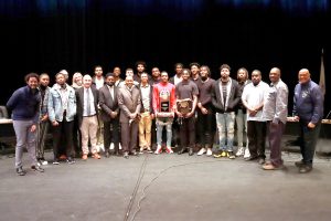 a photo of the SSC Men’s Basketball Team presented its accolades to the Board of Trustees